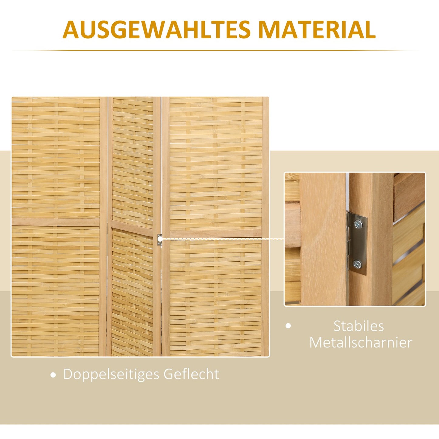 Foldable room divider in bamboo - 3-part privacy screen 120x170cm