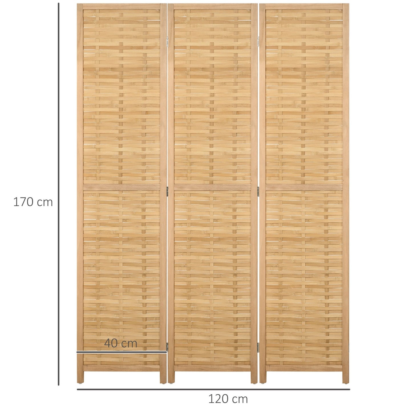 Foldable room divider in bamboo - 3-part privacy screen 120x170cm