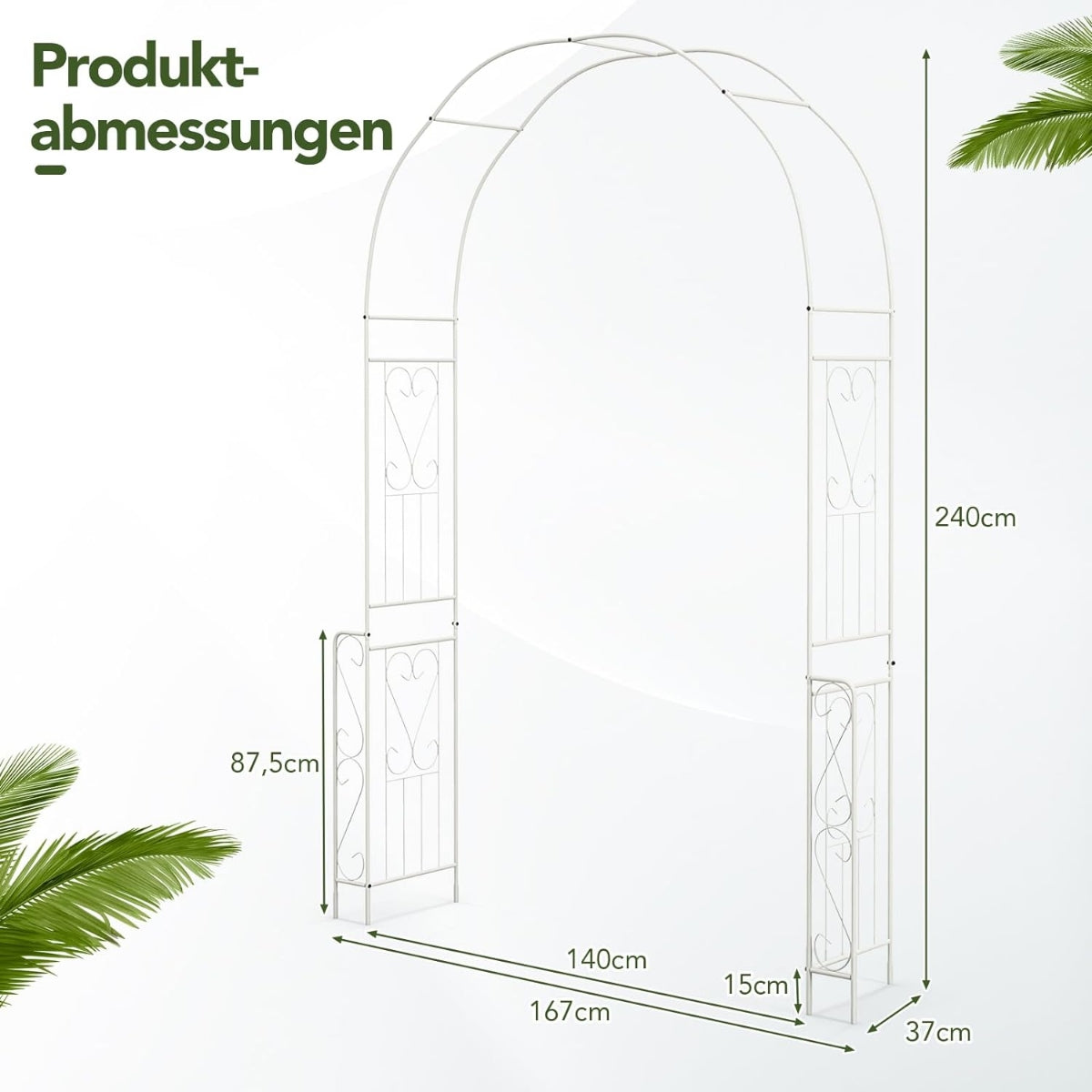 Rose Arch Arch Metal Garden Arch for Climbing Plants & Roses Trellis Country House Style 167 x 37 x 240 cm White