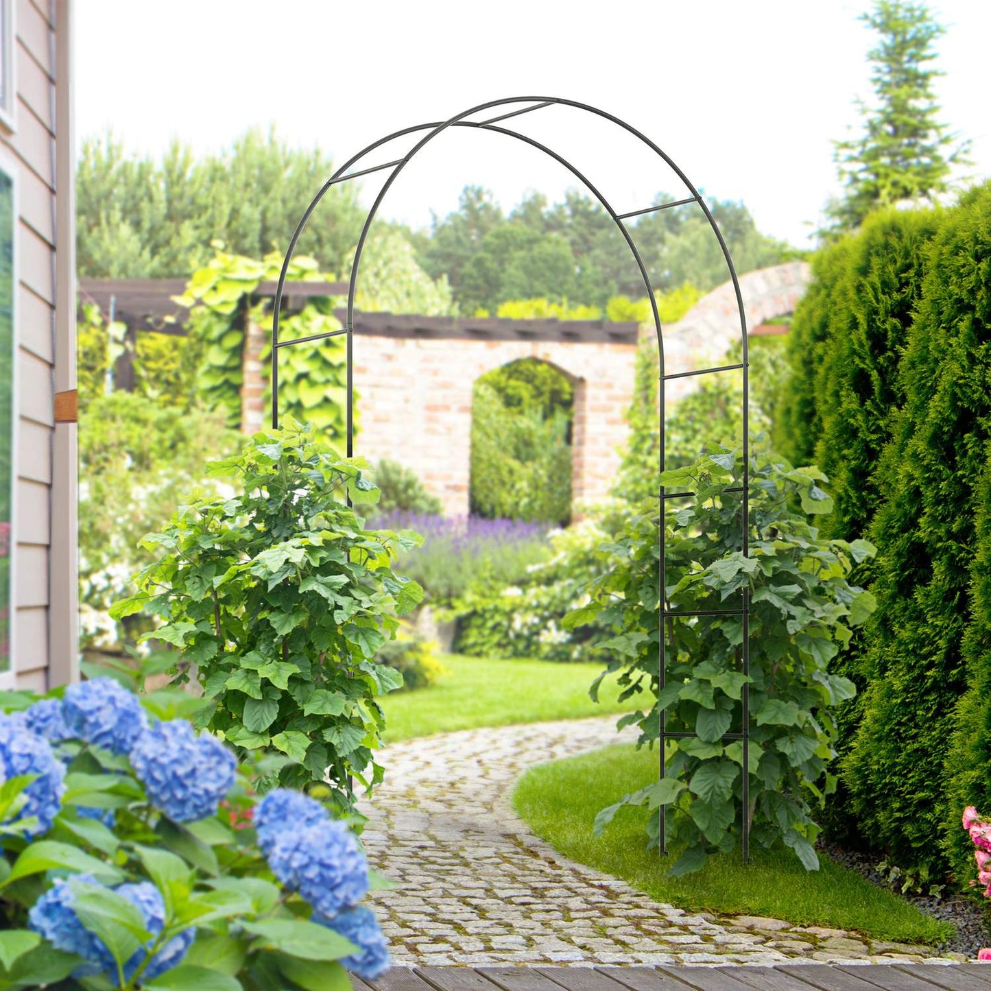 Metal garden arch for climbing plants - Black, 140x40x240 cm