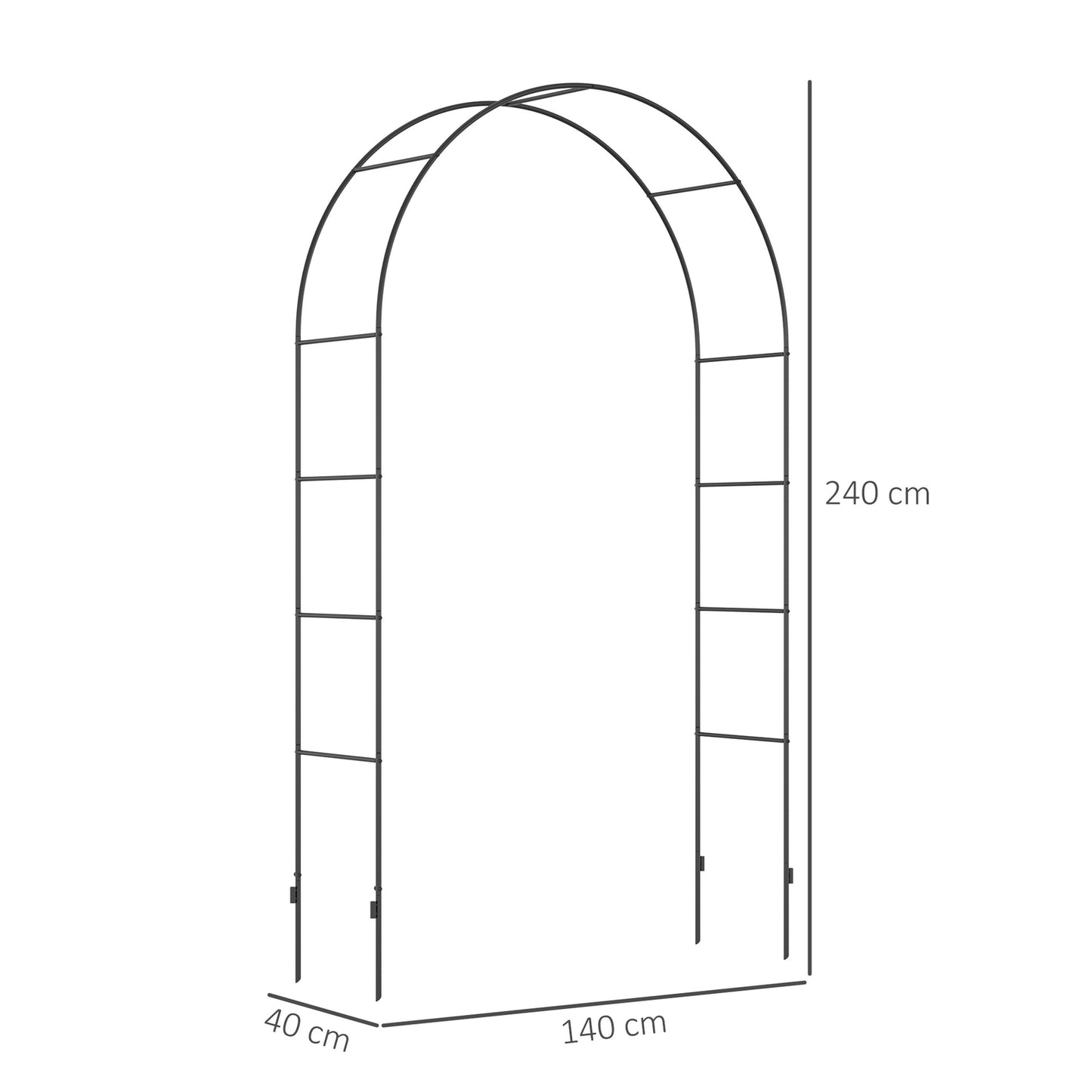 Metal garden arch for climbing plants - Black, 140x40x240 cm