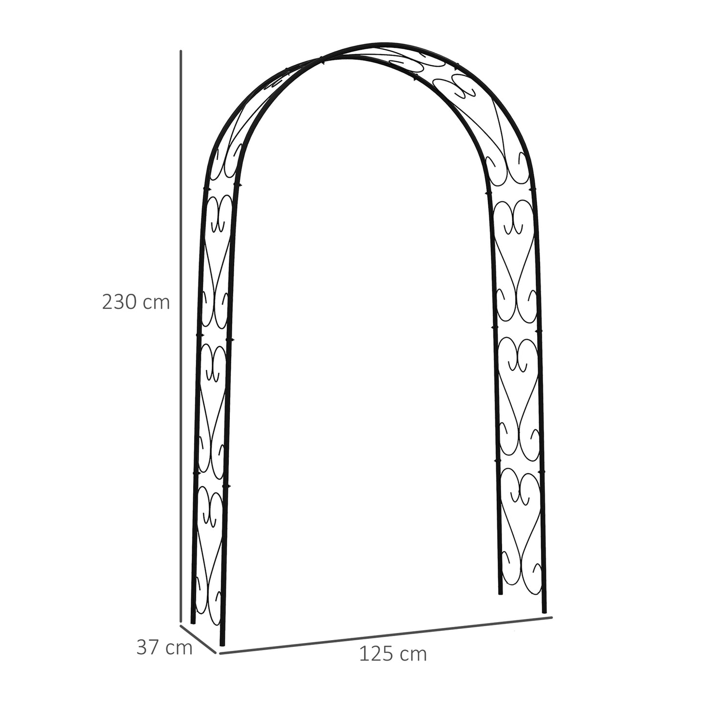 Steel garden arch for climbing plants, 125x37x230 cm, Black