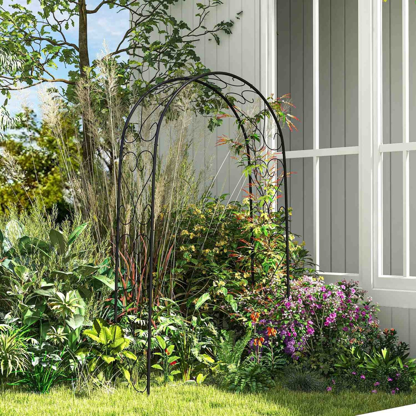 Steel garden arch for climbing plants, 125x37x230 cm, Black