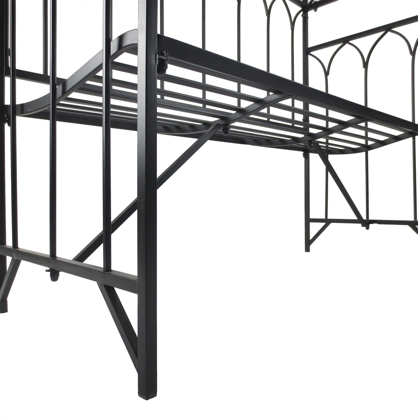 Black Metal Rose Arch Bench - Garden Trellis, 115x50x203 cm