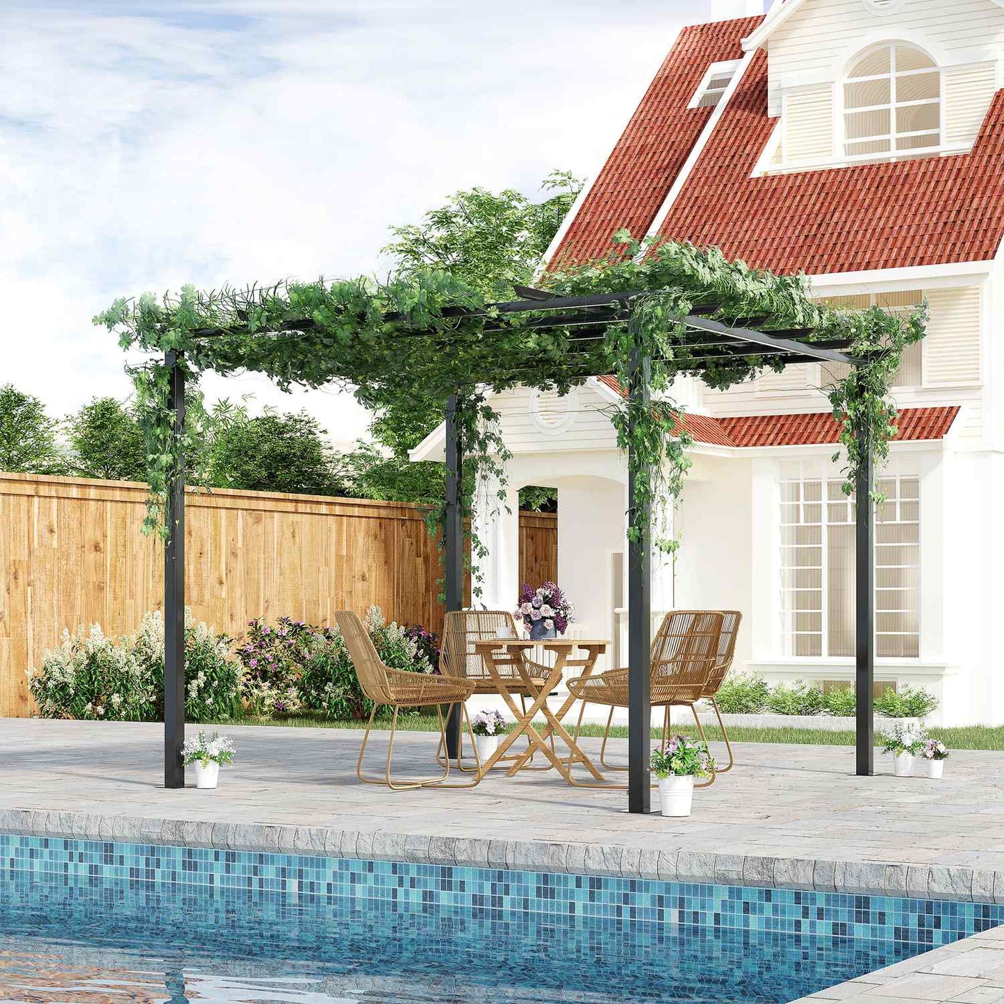 Black Metal Garden Arch Trellis, Weather Resistant, 2.97x2.95x2.3M