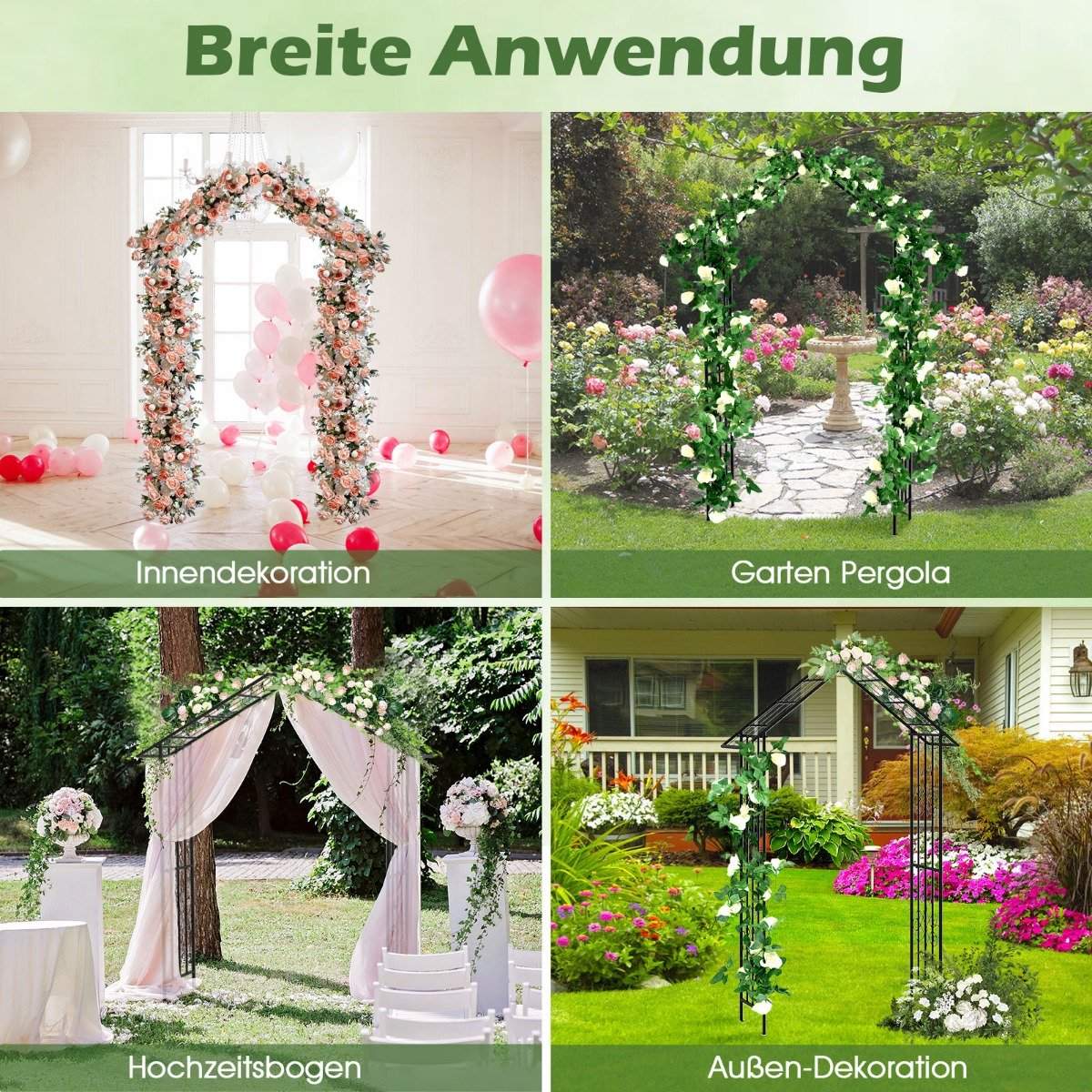 Rose arch metal garden arch for climbing plants trellis arch for backyard wedding party 140 x 40 x 223 cm black
