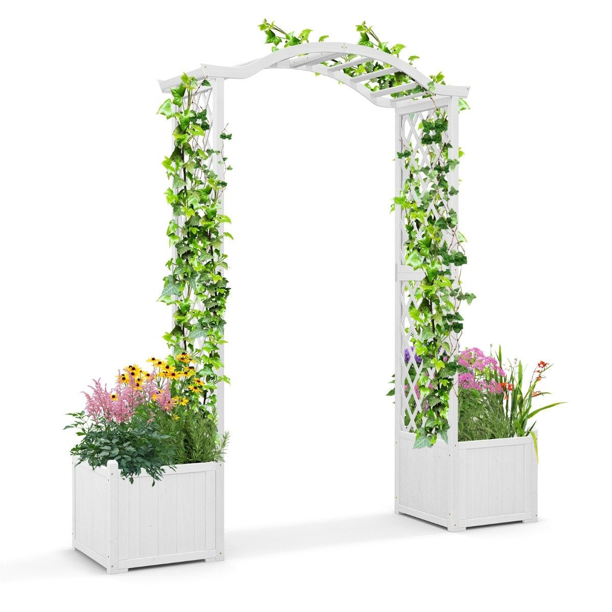 Rose arch wooden 2 in 1 archway with flower box garden pergola modern 183 x 42 x 200 cm white