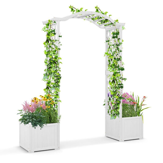 Rose arch wooden 2 in 1 archway with flower box garden pergola modern 183 x 42 x 200 cm white