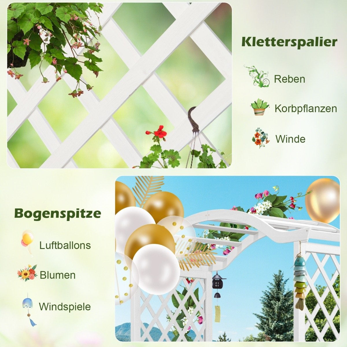 Rose arch wooden 2 in 1 archway with flower box garden pergola modern 183 x 42 x 200 cm white