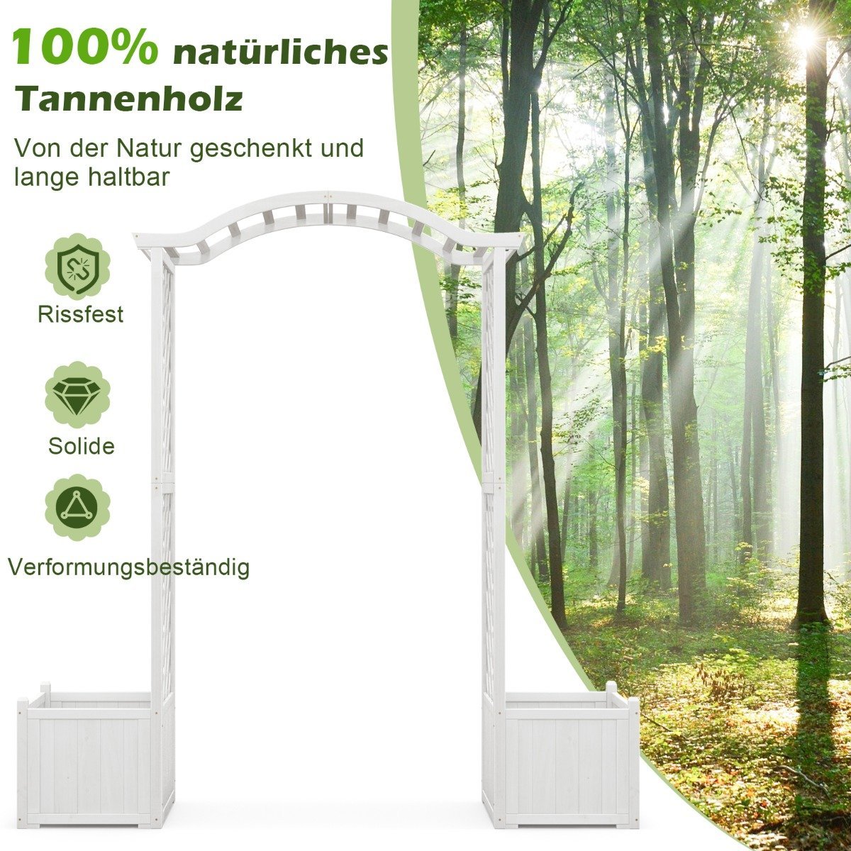 Rose arch wooden 2 in 1 archway with flower box garden pergola modern 183 x 42 x 200 cm white