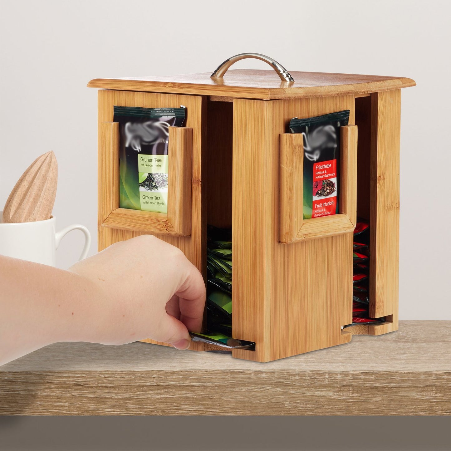 Rotatable bamboo tea box