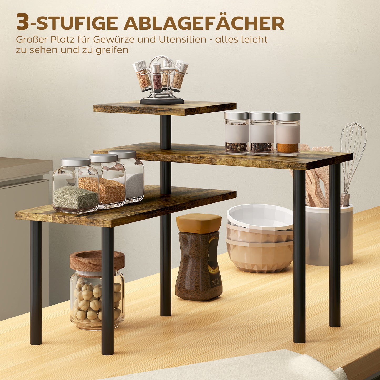 Rotating 3-Tier Kitchen Shelf, Metal, 40 x 18 x 36.5 cm