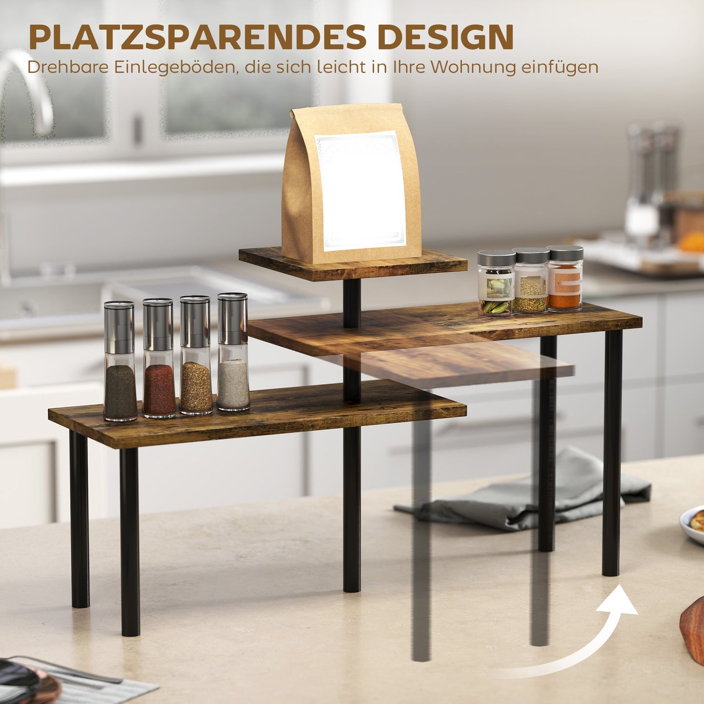 Rotating 3-Tier Kitchen Shelf, Metal, 40 x 18 x 36.5 cm