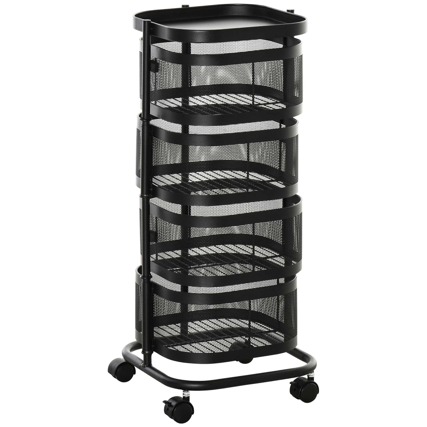 Rotating 4-Tier Kitchen Cart with Wheels, Black, 33x33x77 cm