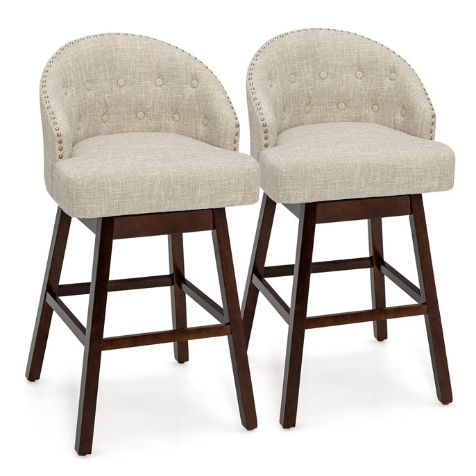 Rotating Bar Stools Set of 2 with Backrest, Beige/Brown