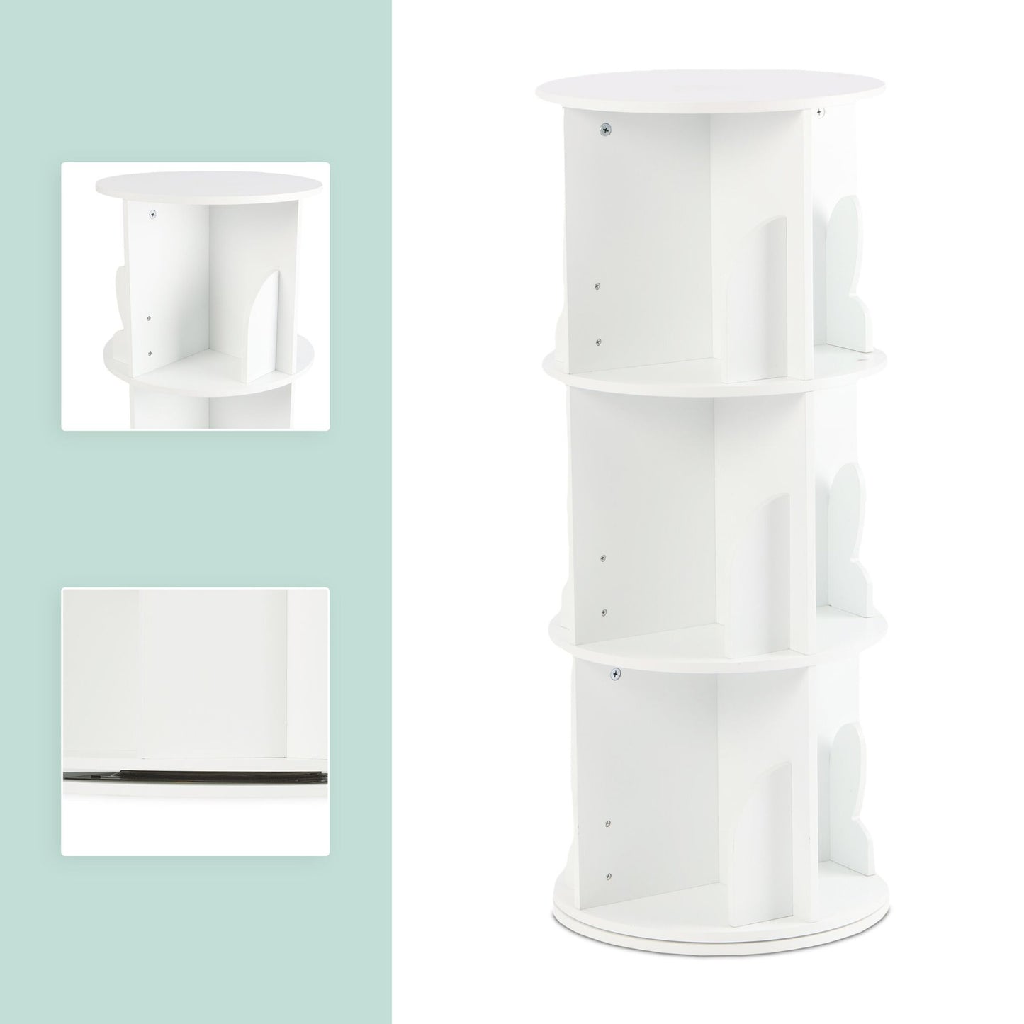 Rotating Children's Bookcase, White, Rabbit Ear Design