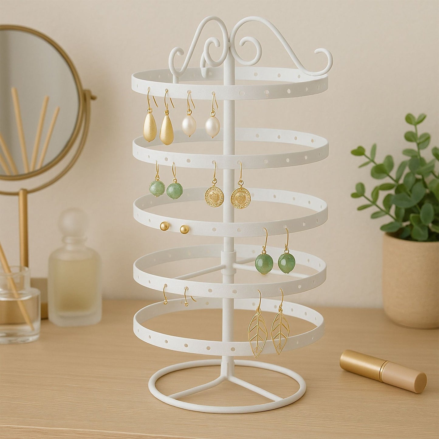 Rotating Earring Holder – 168 Slots, 4 Tiers, Iron Frame