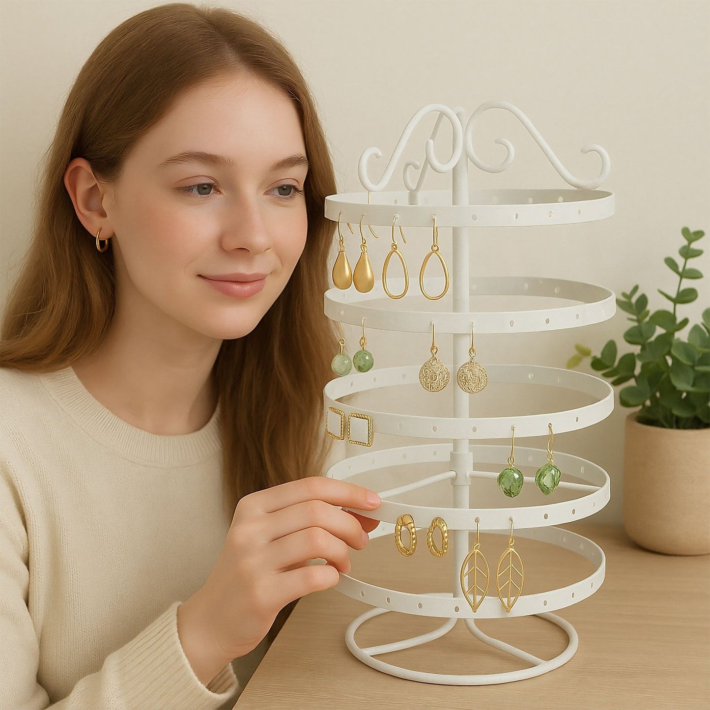Rotating Earring Holder – 168 Slots, 4 Tiers, Iron Frame