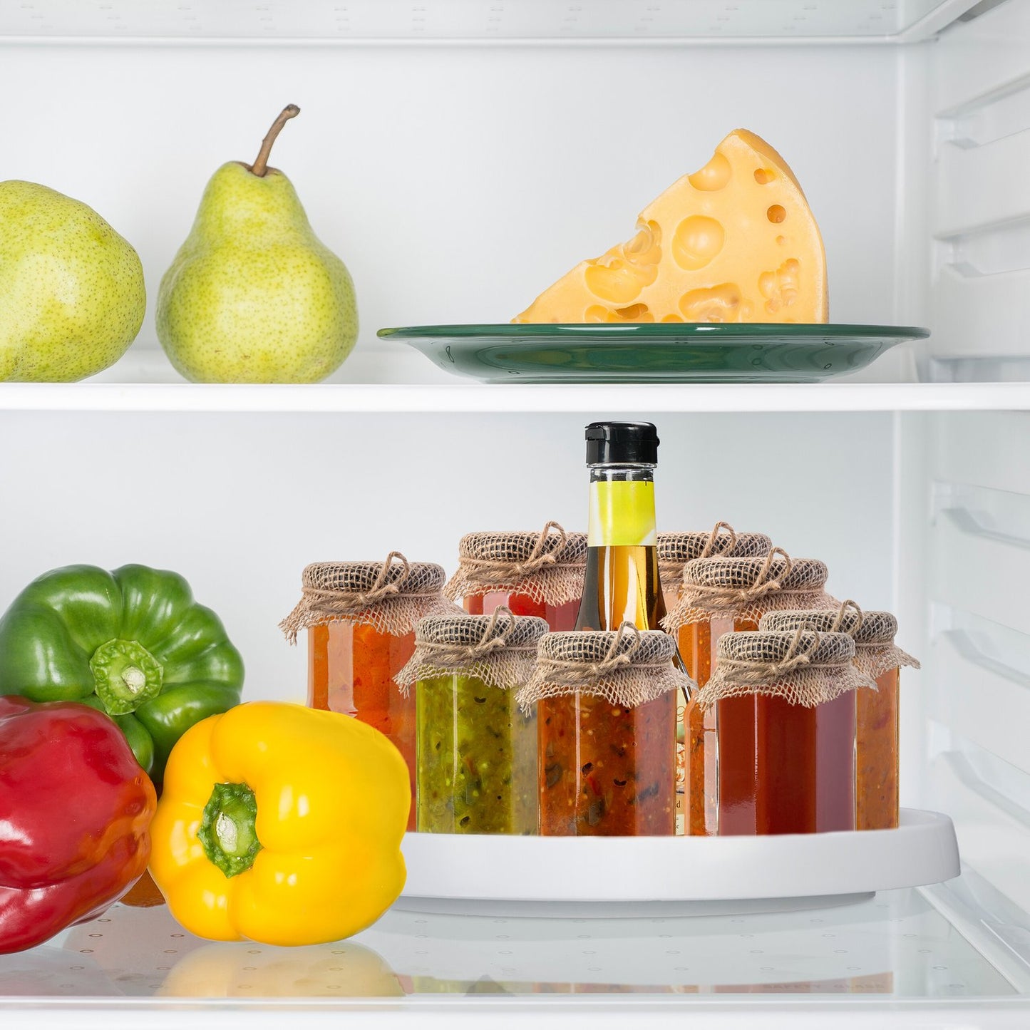 Rotating Fridge Organiser Set, 2-Piece Plastic Trays