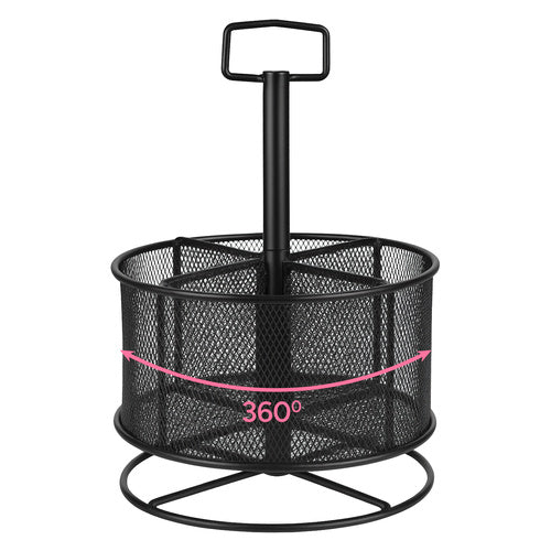 Rotating Metal Desk Organizer, Black, 4 Compartments