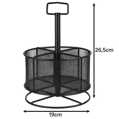 Rotating Metal Desk Organizer, Black, 4 Compartments
