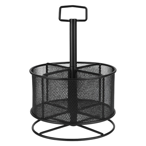 Rotating Metal Desk Organizer, Black, 4 Compartments
