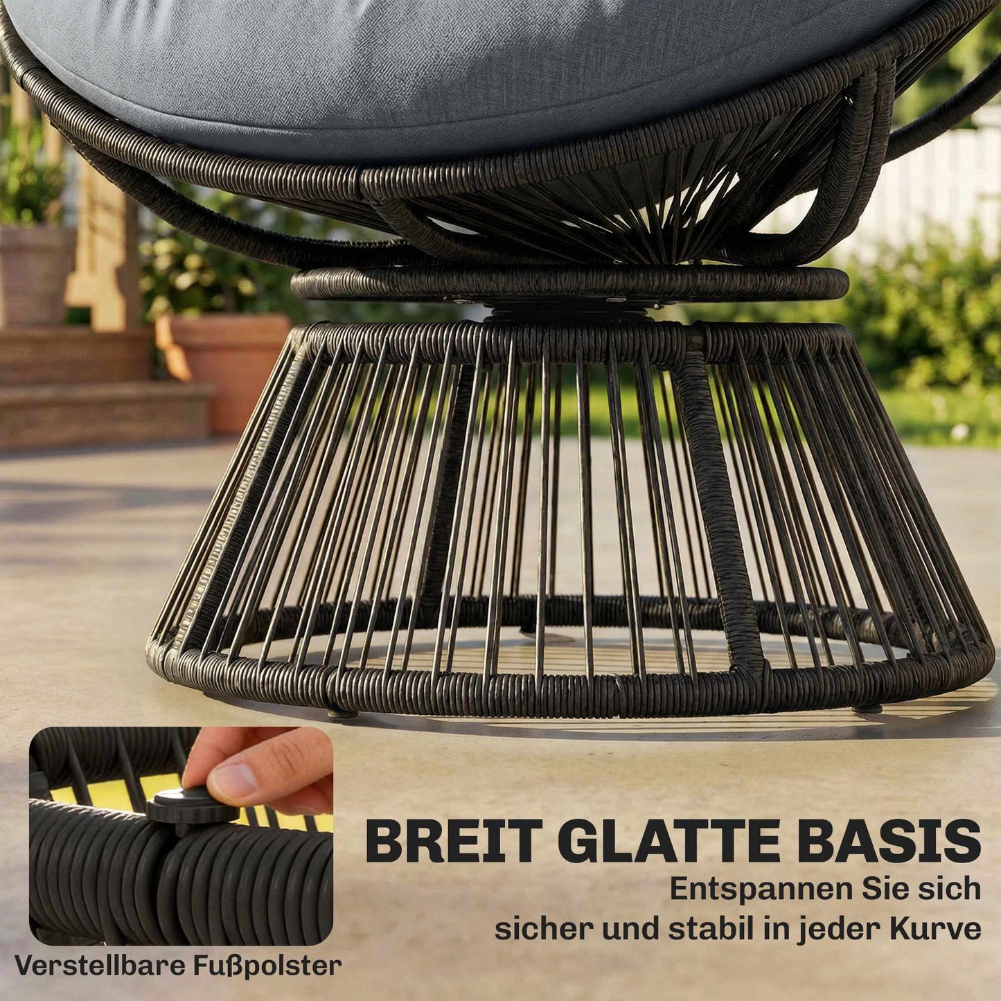 Rotating Papasan Chair with Cushion, Steel Frame, Grey