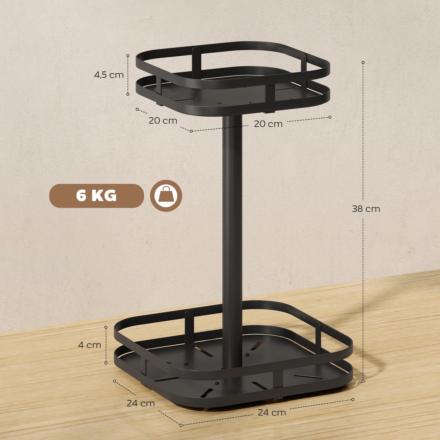 Rotating Spice Rack, 2-Tier, Metal, Black, Suction Feet