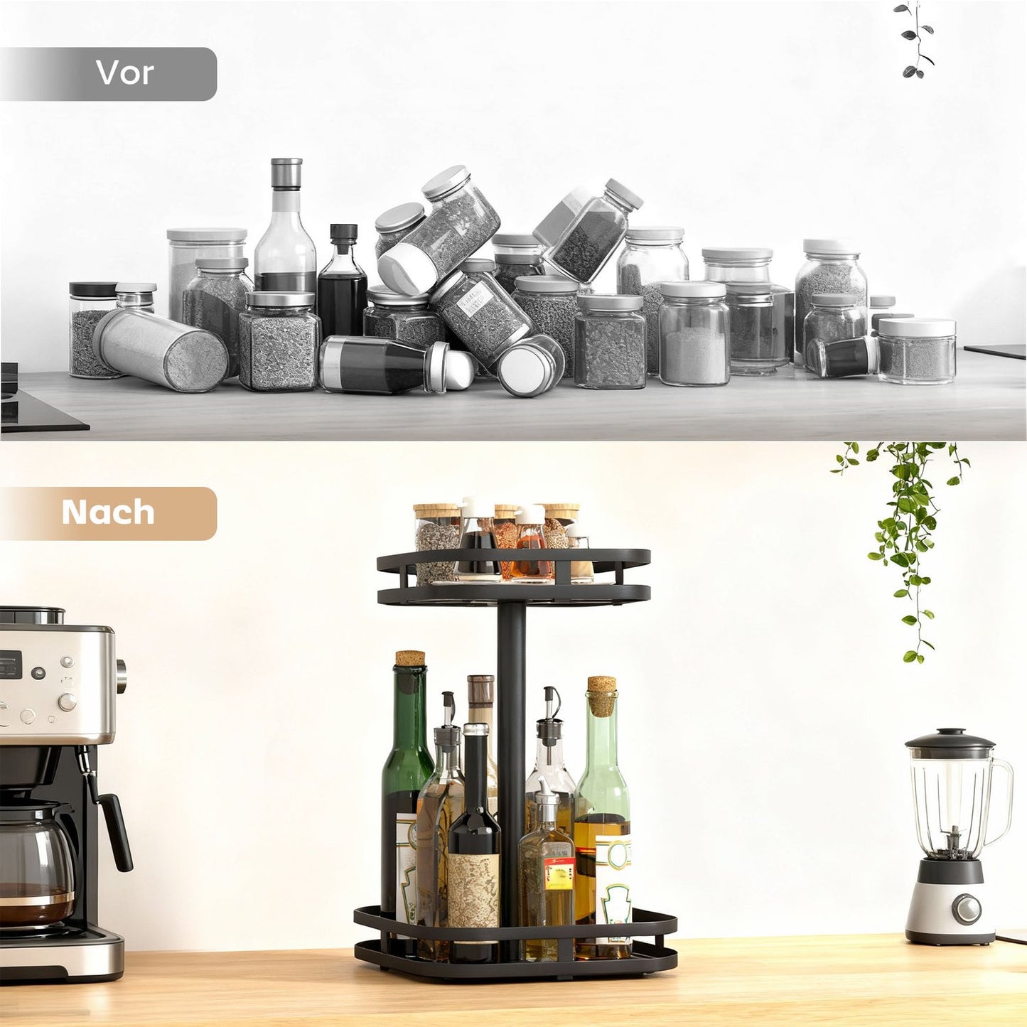 Rotating Spice Rack, 2-Tier, Metal, Black, Suction Feet