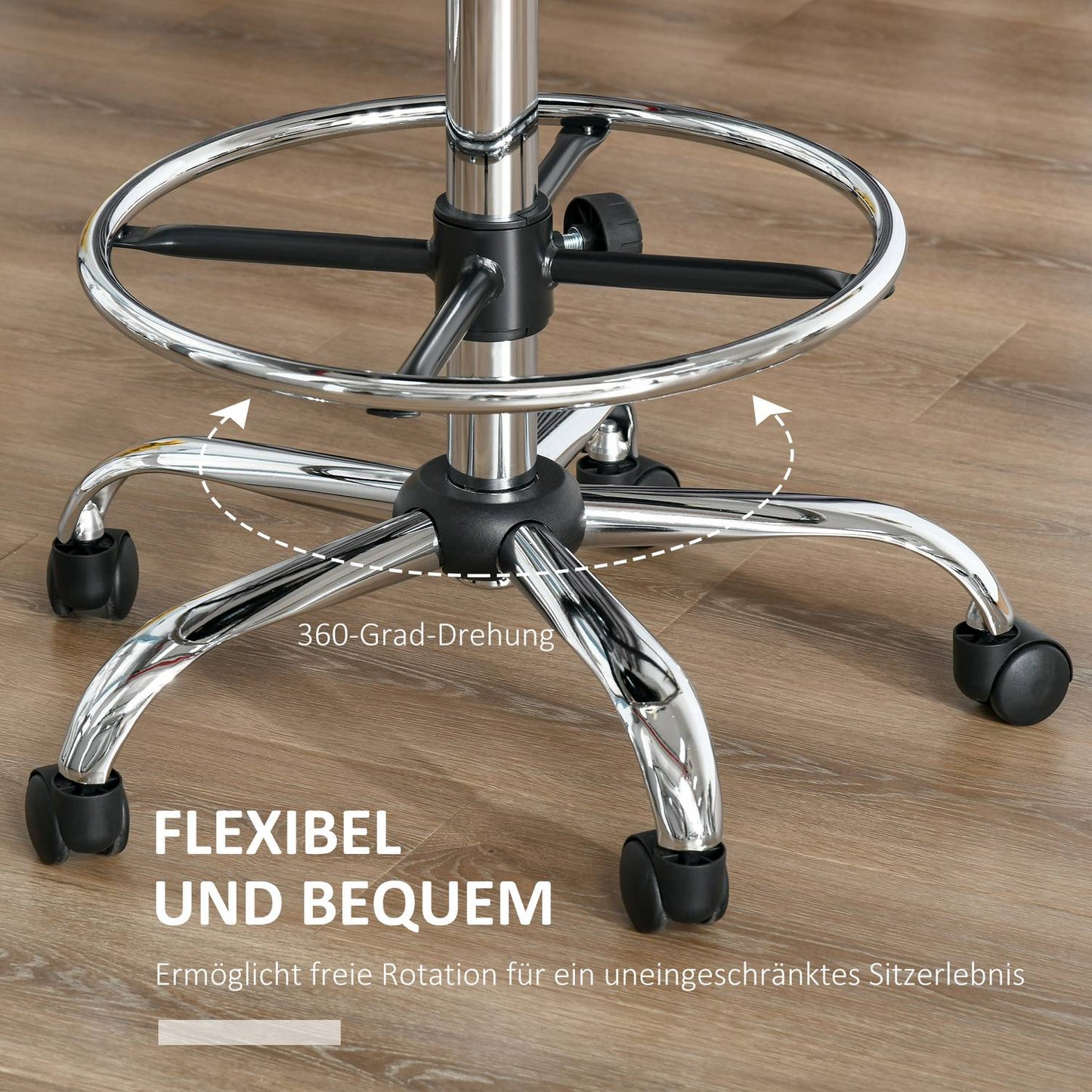 Adjustable beige PU stool with backrest - 56x57x104-127cm