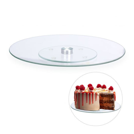 Rotating glass cake plate