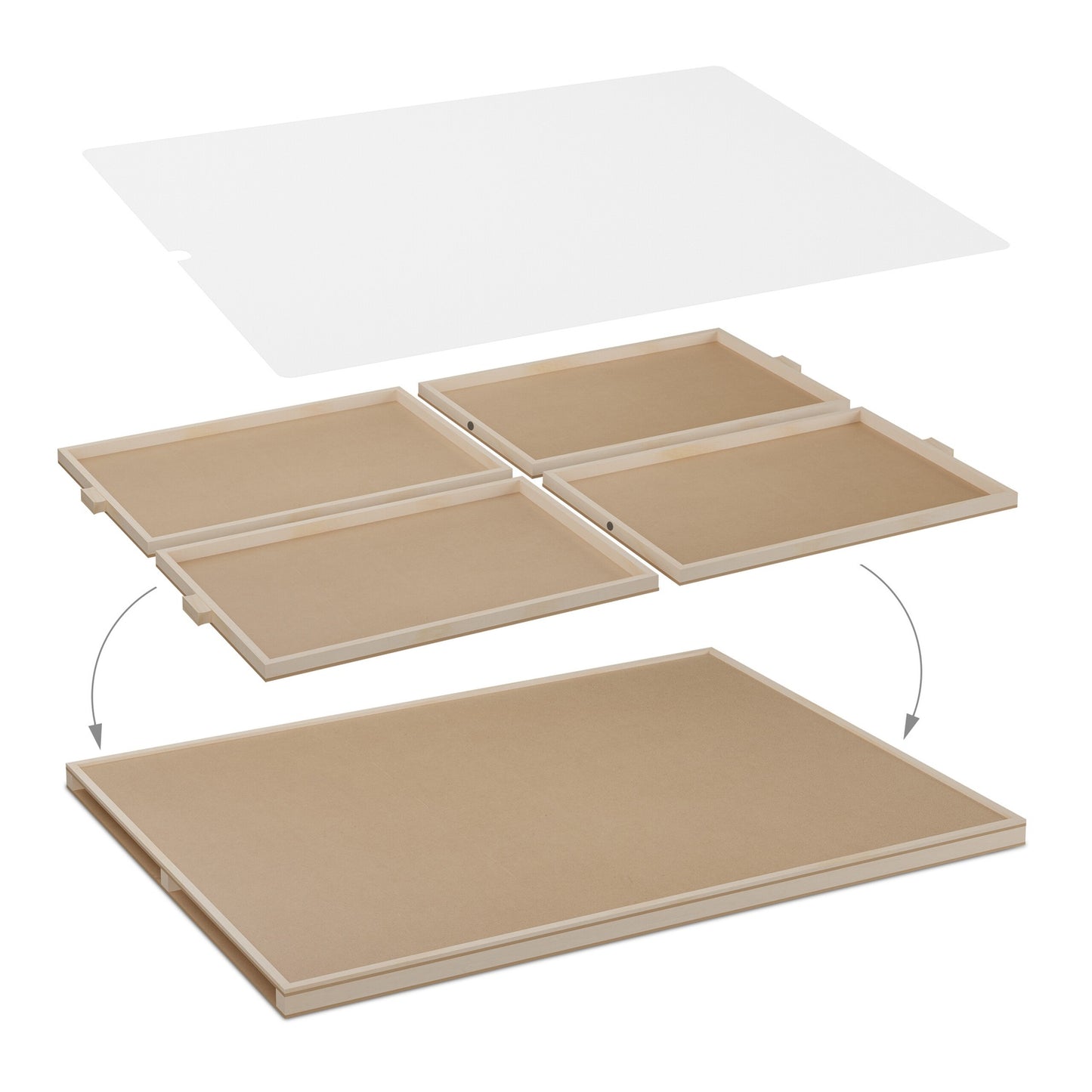 Rotating puzzle board with 4 drawers