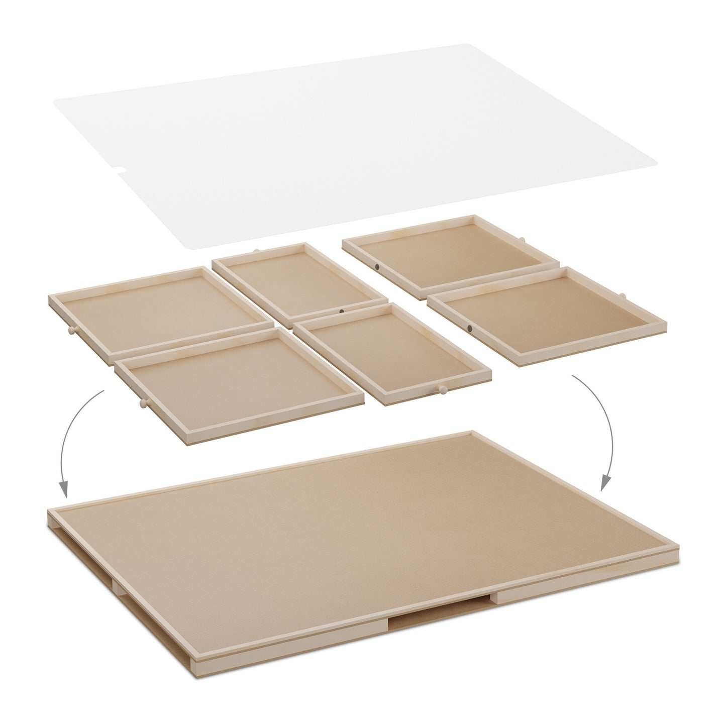 Rotating puzzle board with 6 drawers