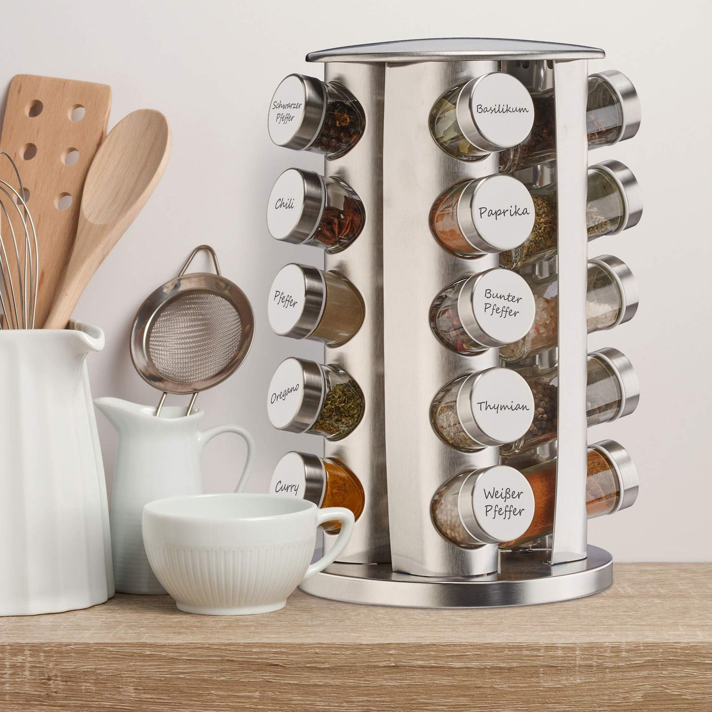 Rotating spice carousel with 20 jars