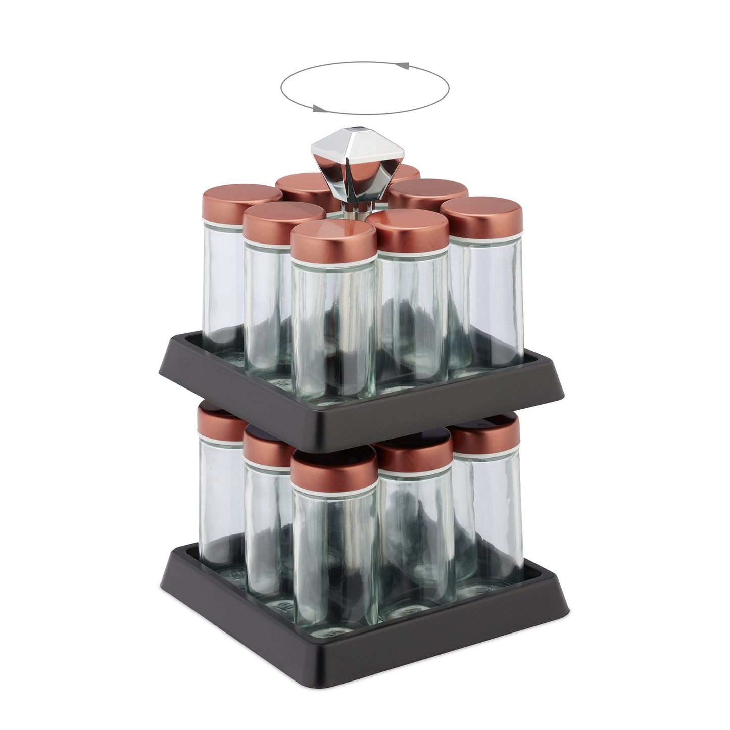 Rotating spice rack with 16 jars
