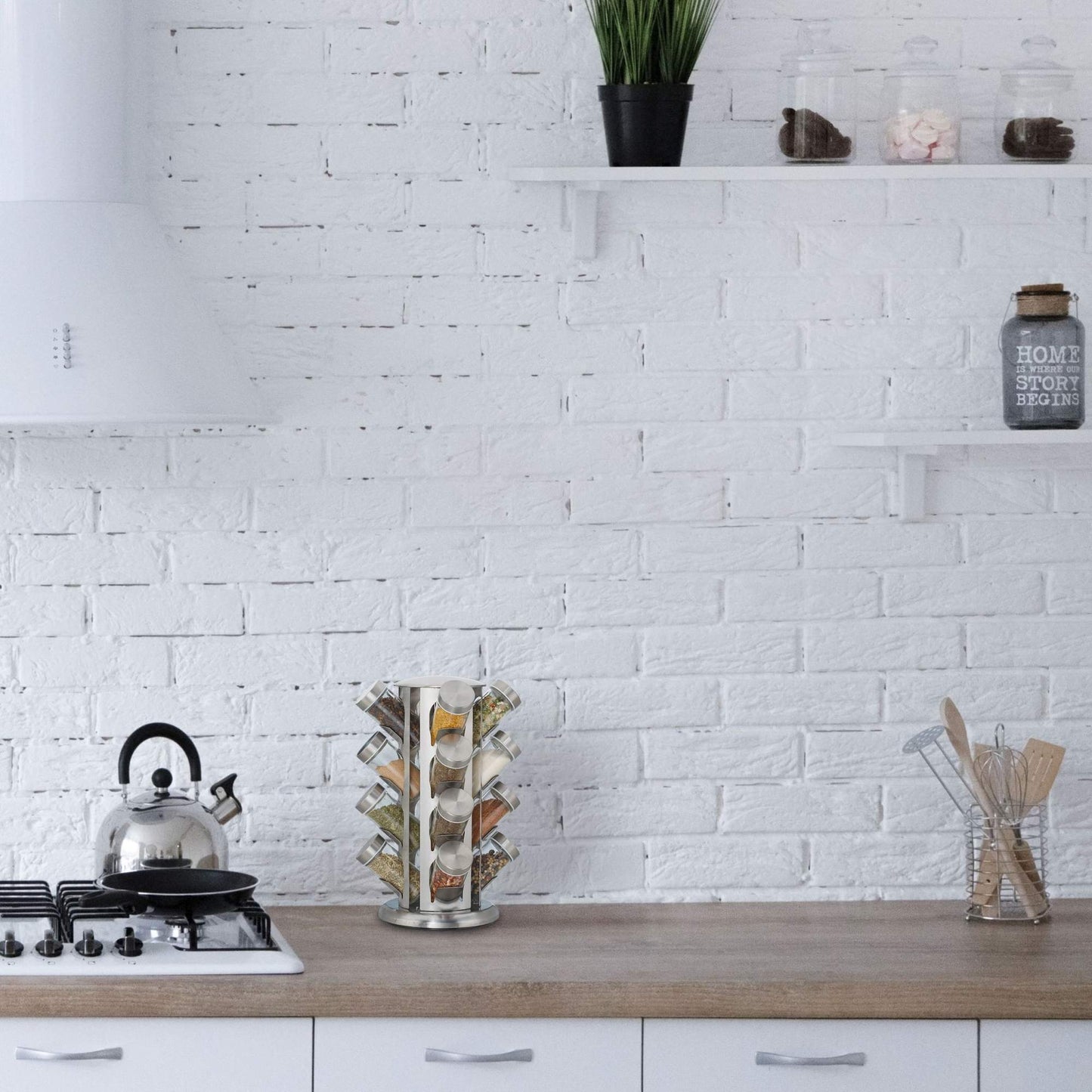 Rotating spice rack with 16 spice jars