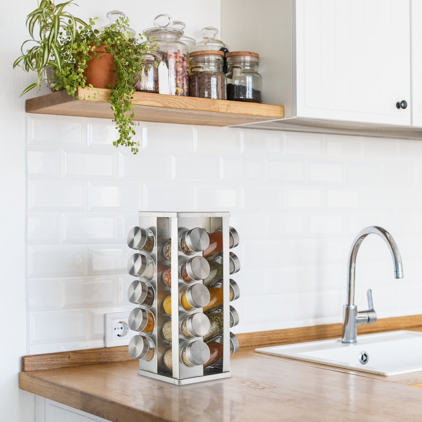 Rotating spice rack with 20 spice jars