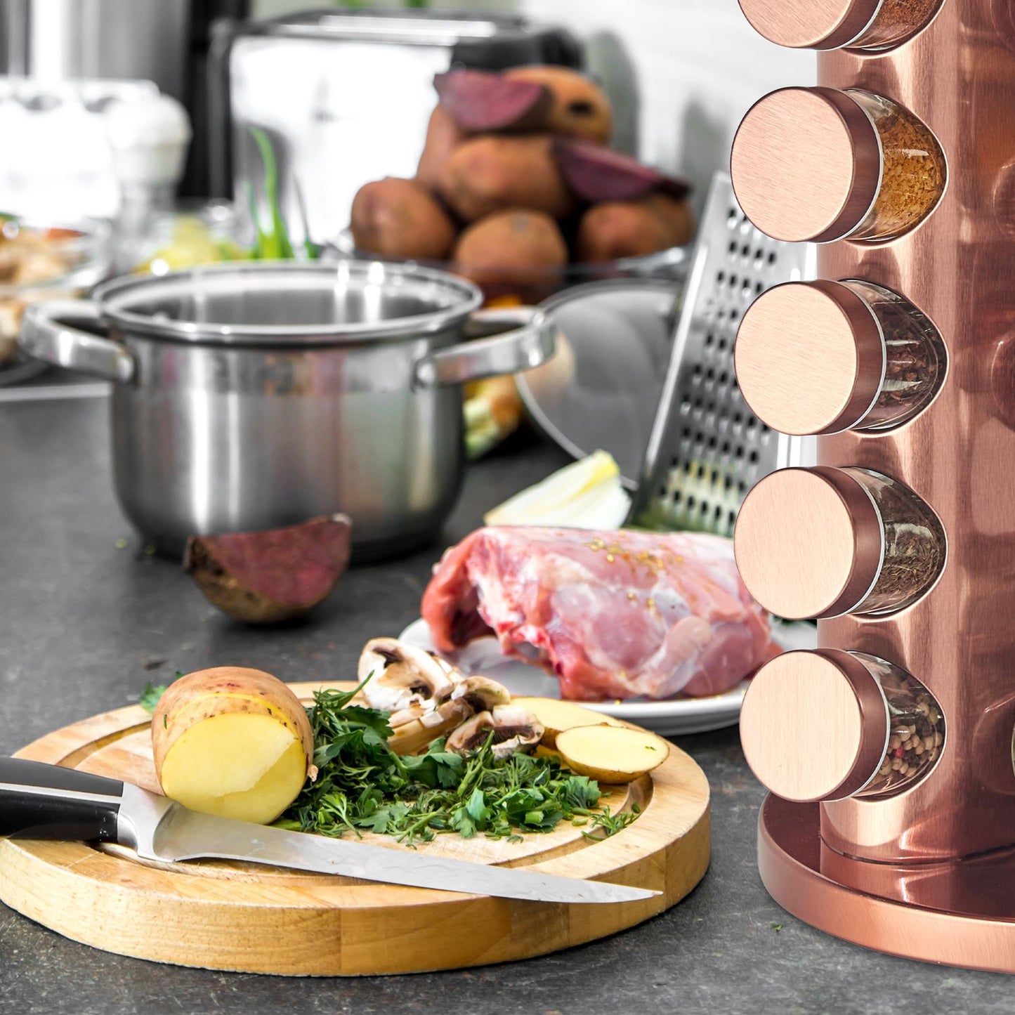 Rotating spice rack with 20 spice jars