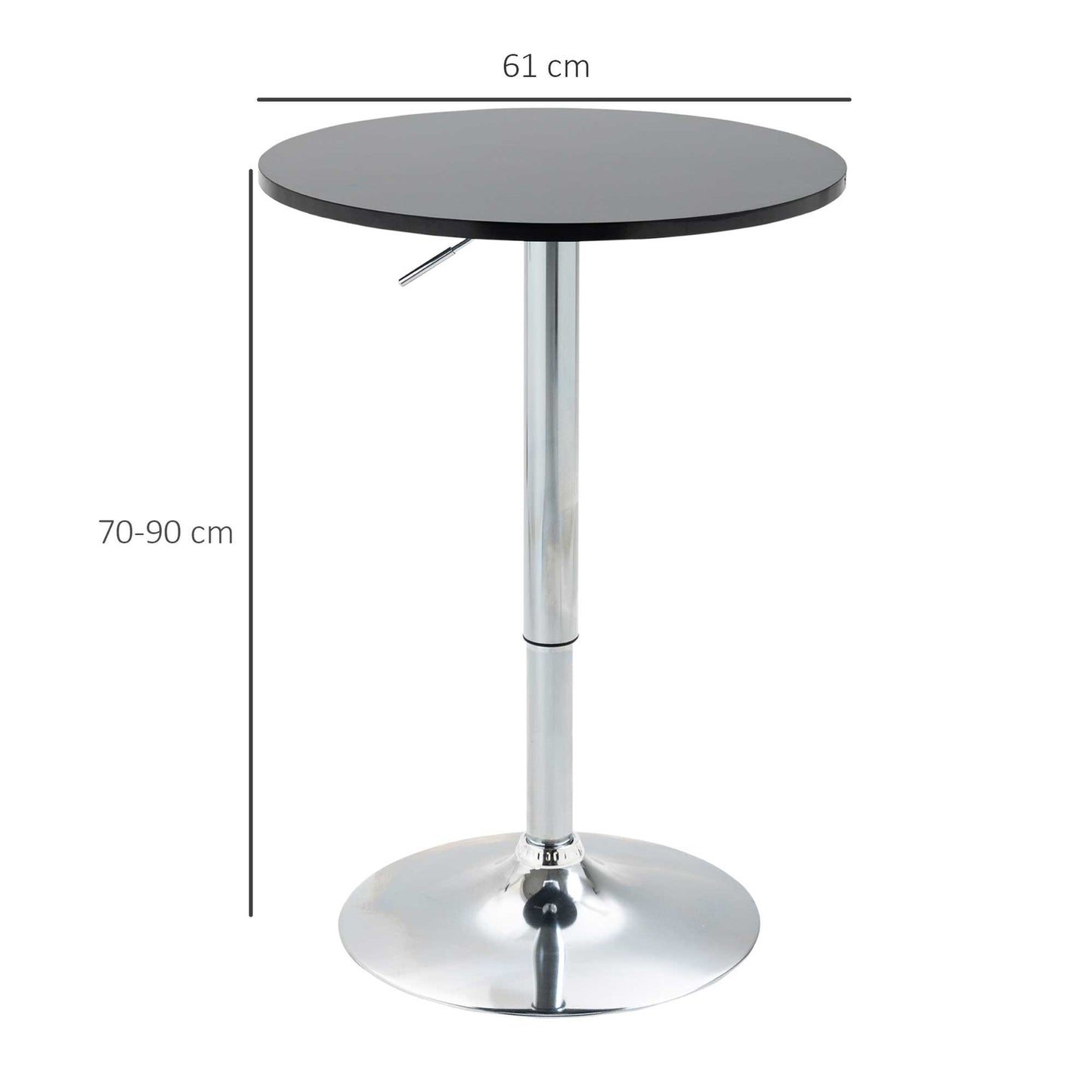 Adjustable round bar table, rotating steel, black Ø61cm