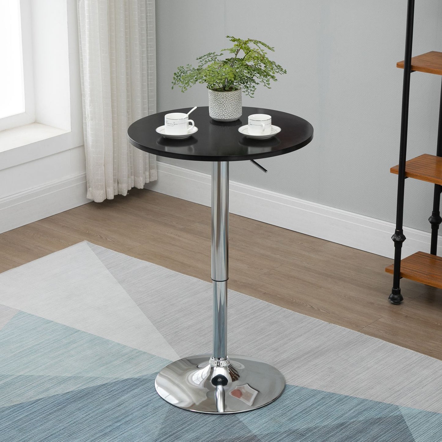 Adjustable round bar table, rotating steel, black Ø61cm