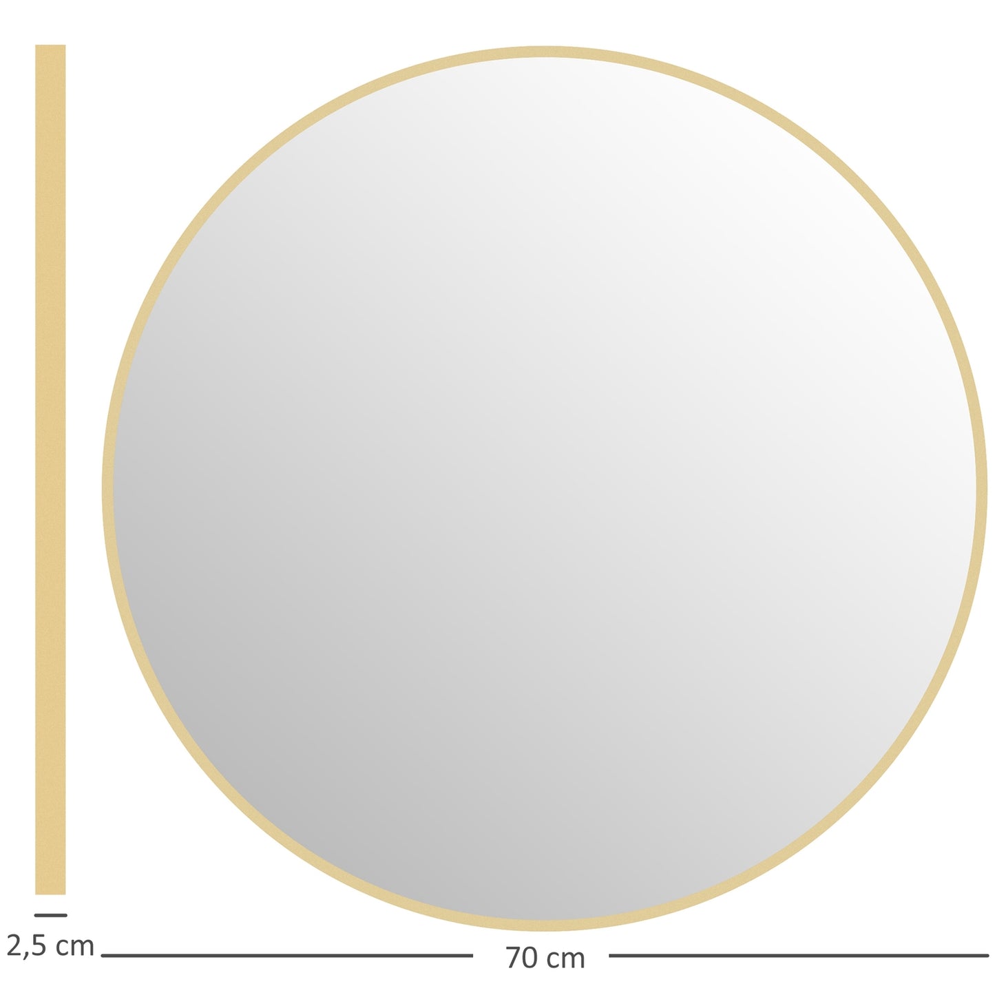 Round Bathroom Mirror, 70x70 cm, Gold Frame, Safety Glass