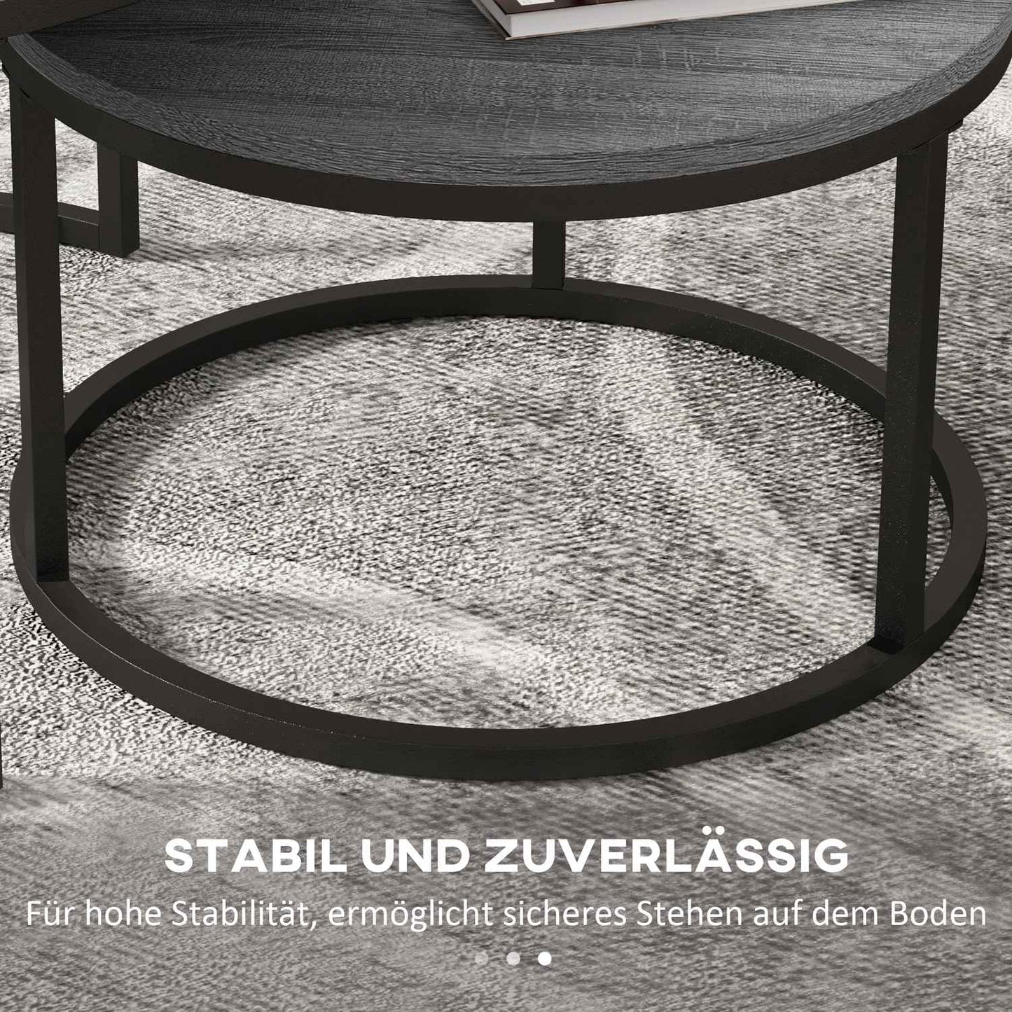 Round nesting coffee table, set of 2, black wood finish