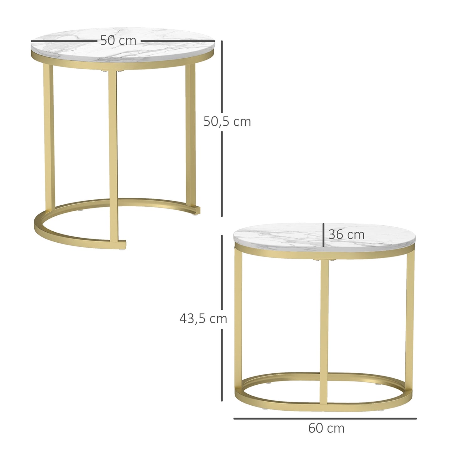 Round coffee table set of 2 with steel frame - White