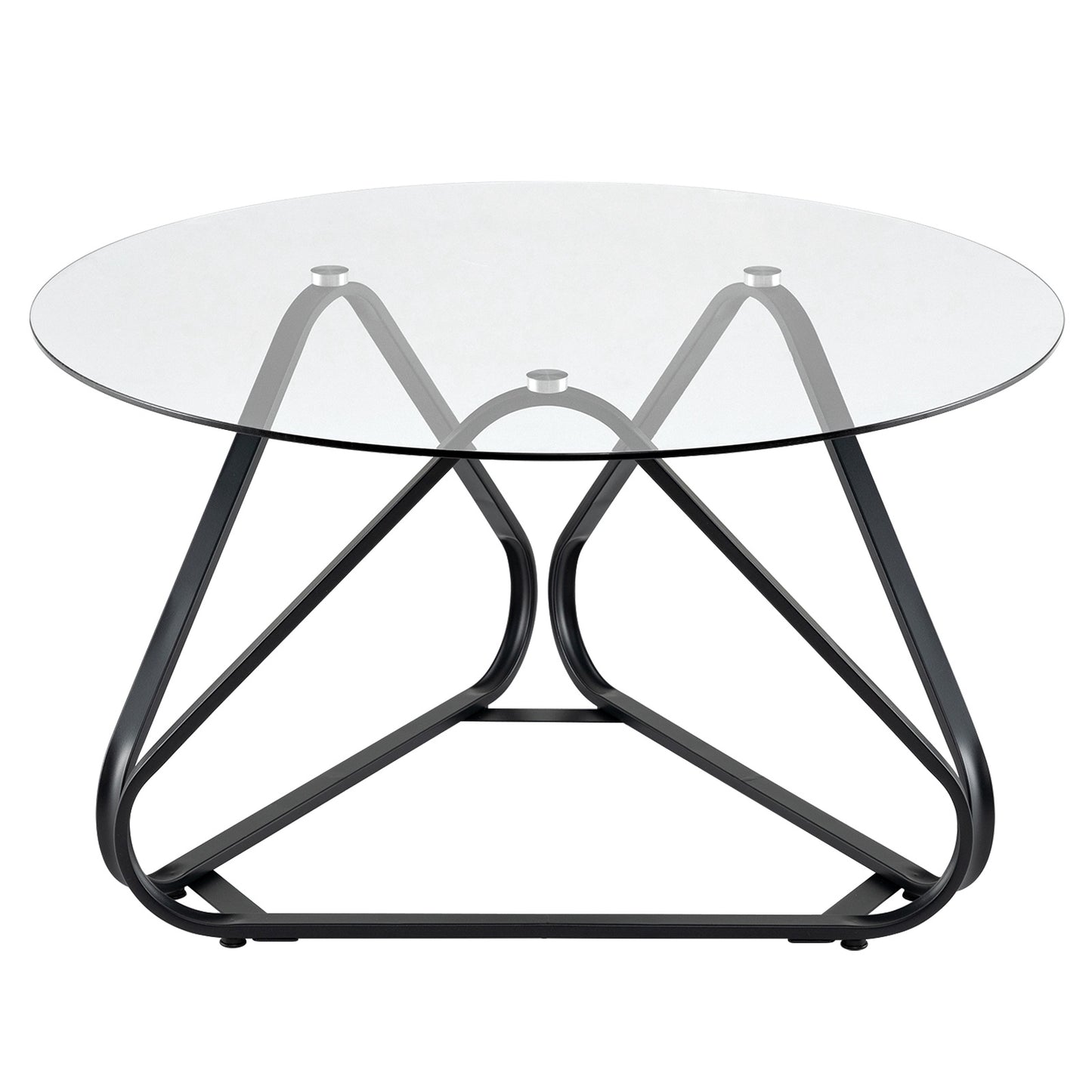Round Coffee Table, Tempered Glass & Metal Frame, 80x80 cm
