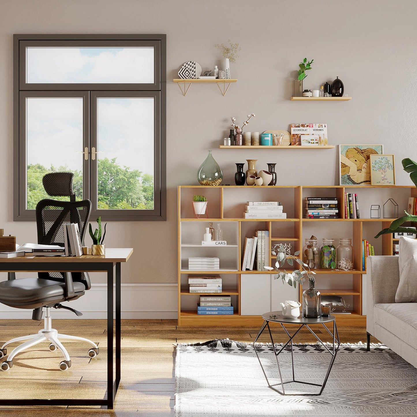 Round coffee table with storage - Metal basket design