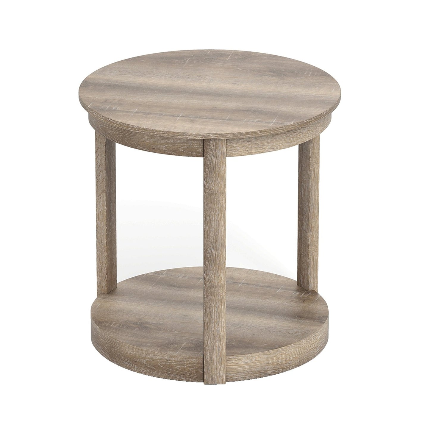 Round Coffee Table with 2-Tier Storage, Rubberwood