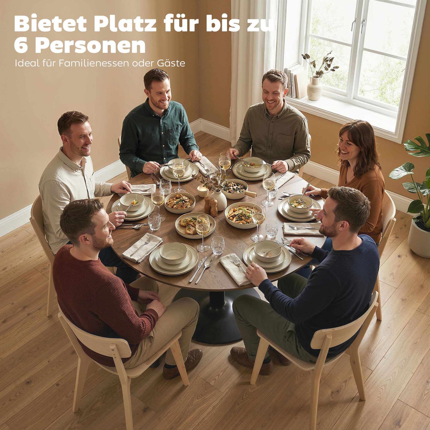 Round Dining Table, 110 cm, MDF and Steel, Seats 6