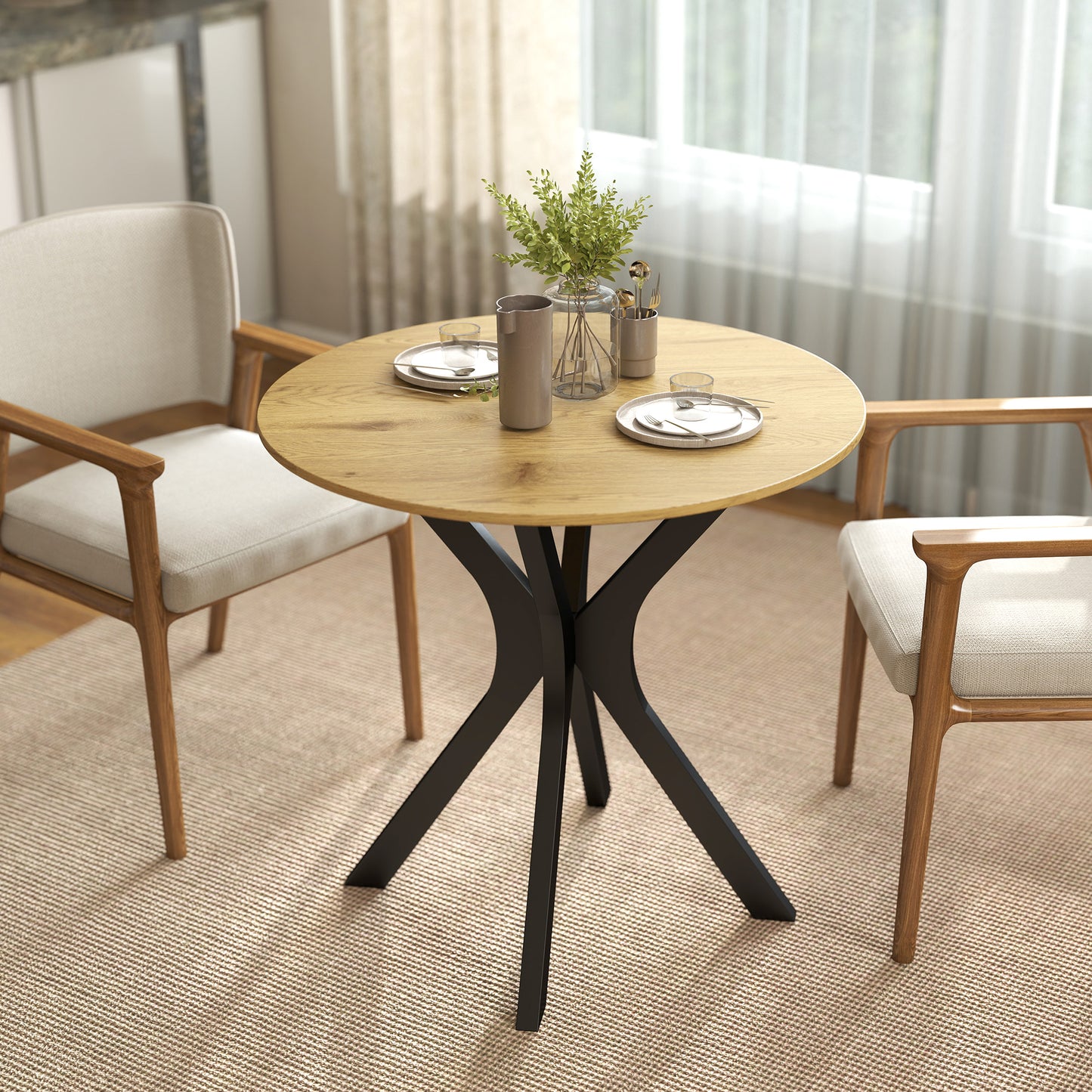 Round Dining Table, Modern Design, 78x78x75 cm, Natural Wood