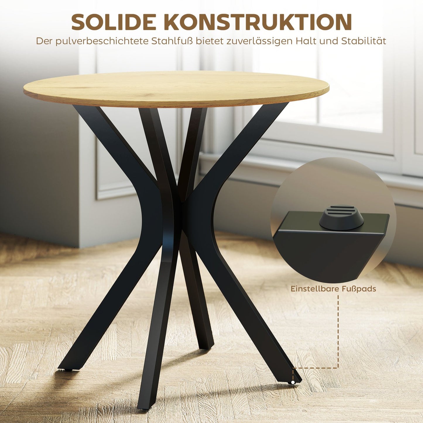 Round Dining Table, Modern Design, 78x78x75 cm, Natural Wood