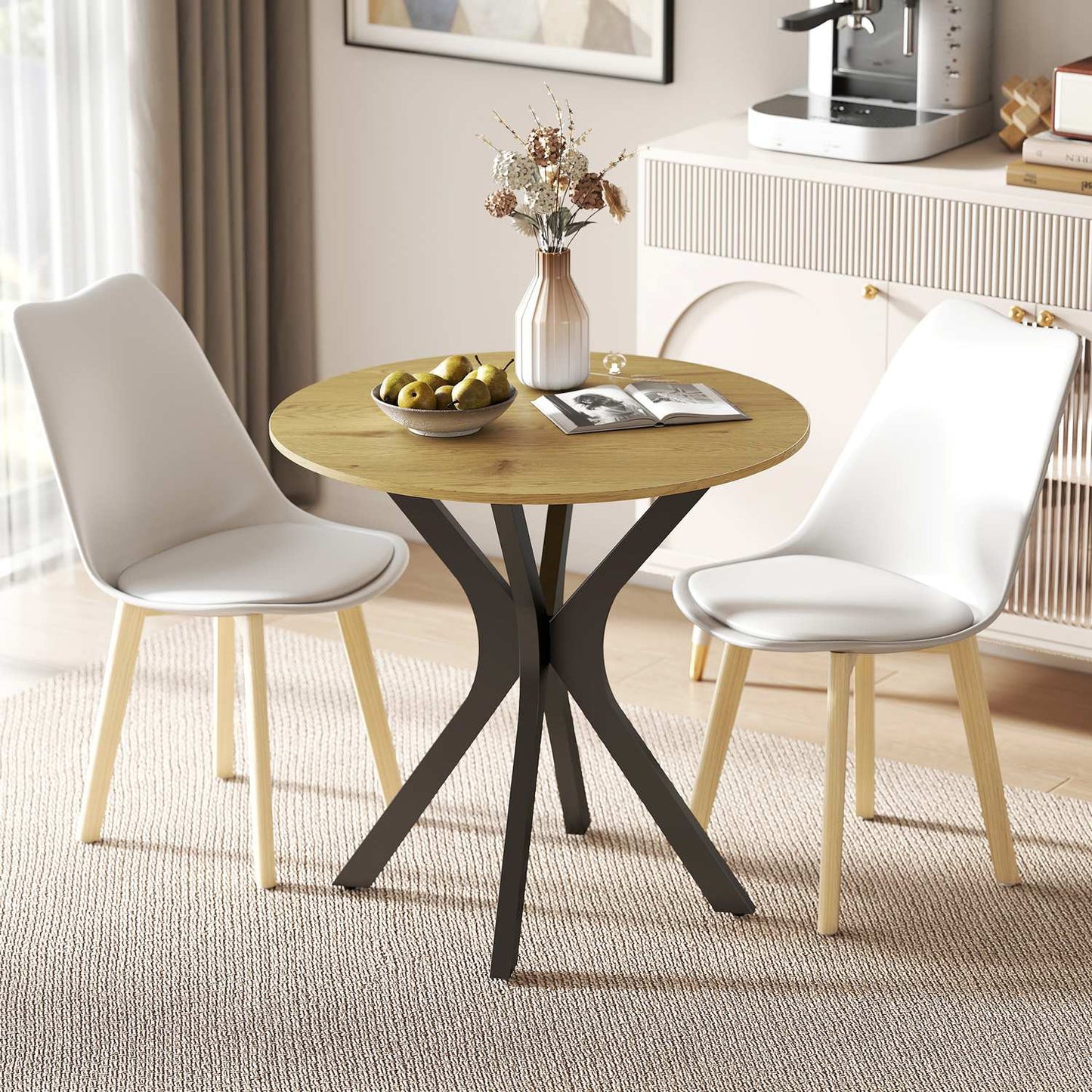 Round Dining Table, Modern Design, 78x78x75 cm, Natural Wood